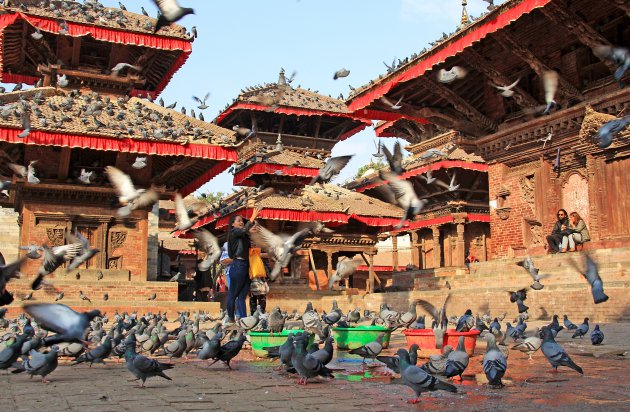 ' Opfladderen ' op Durbar Square