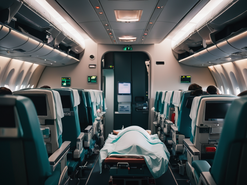Medisch noodgeval in het vliegtuig. Foto: Gencraft