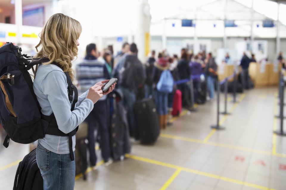 Zo skip je de wachtrij op de luchthaven. Foto: Getty Images