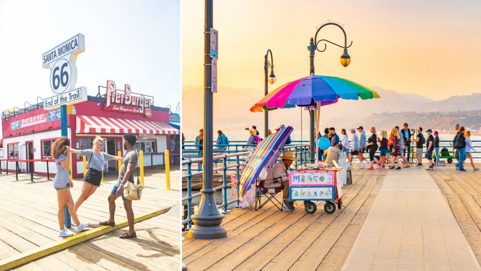 Route 66 bij de Santa Monica Pier. Foto rechts: Getty Images