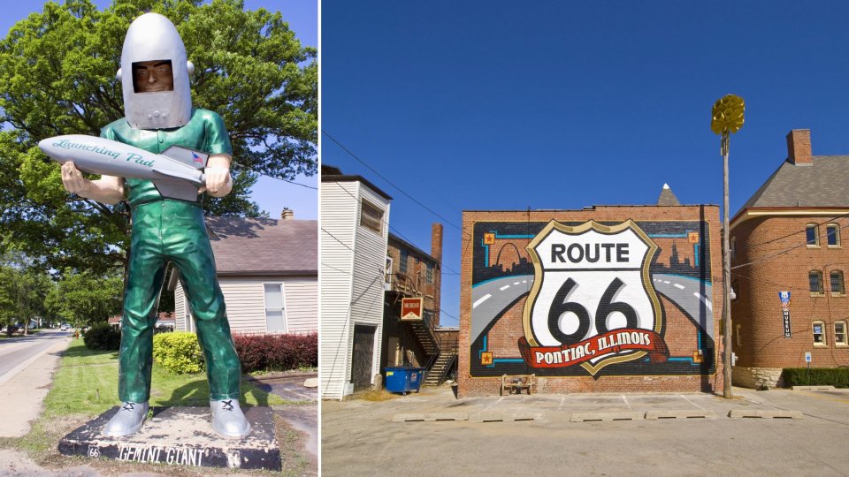 Gemini Giant en Route 66 Museum, Illinois. Foto links: Science Photo Library/ANP. Foto rechts: Jon Arnold Images/ANP