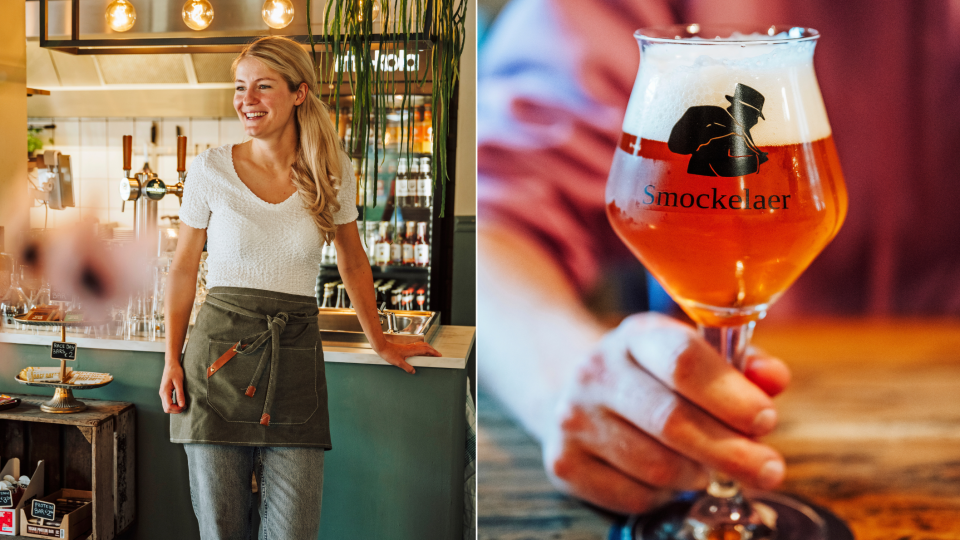 Sacha in haar plantaardige restaurant Breakaway in Sint Geertruid. Proost! Limburgs bier. Foto's: Sabrina Gaudio