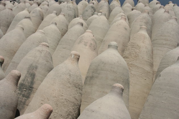 Kruiken bij een Pisco farm