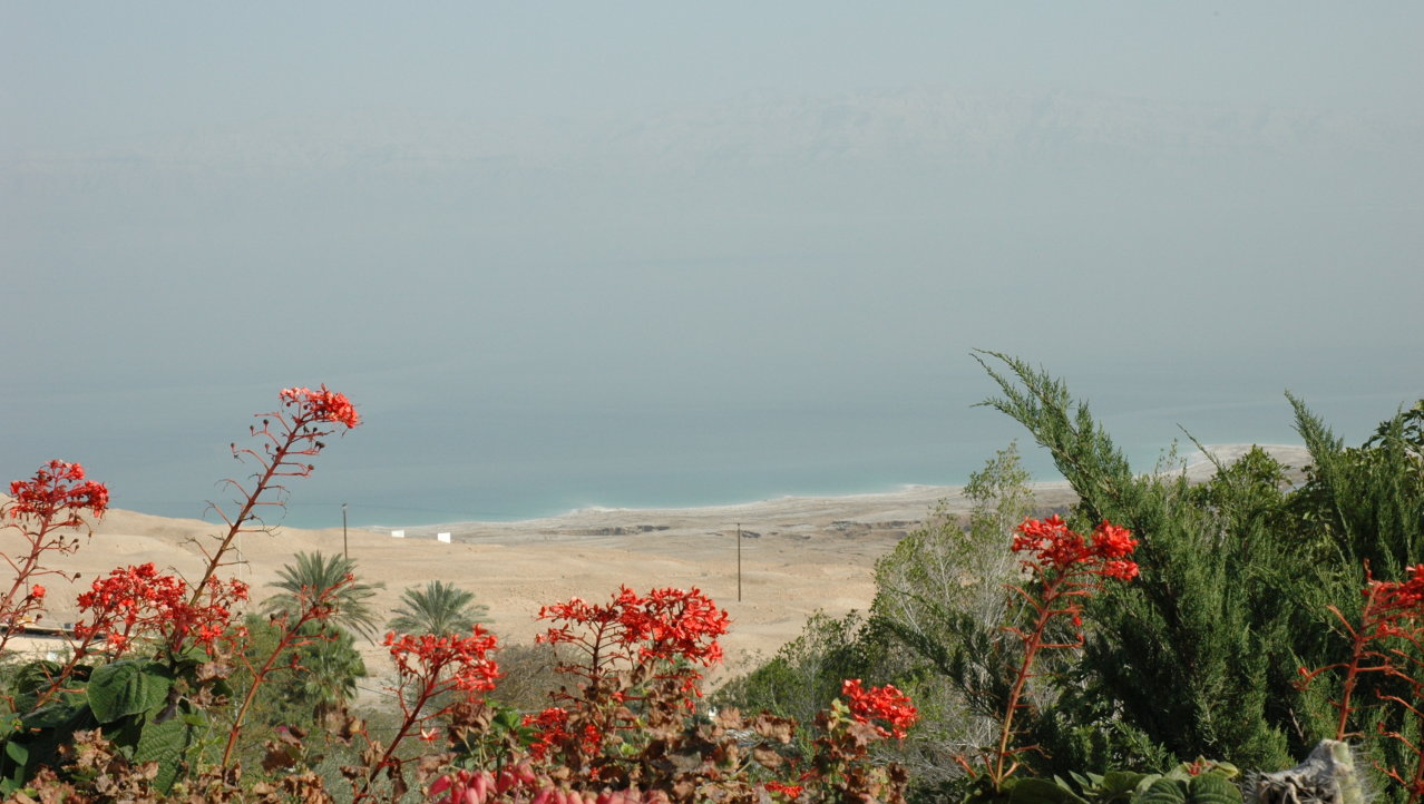 Uitzicht vanuit kiboets op Dode Zee