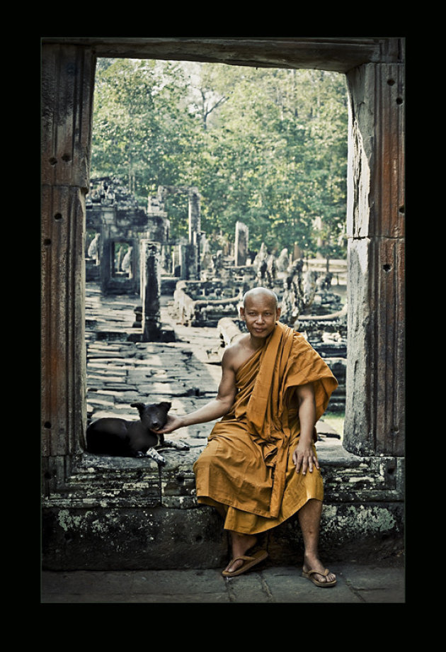 monk with dog