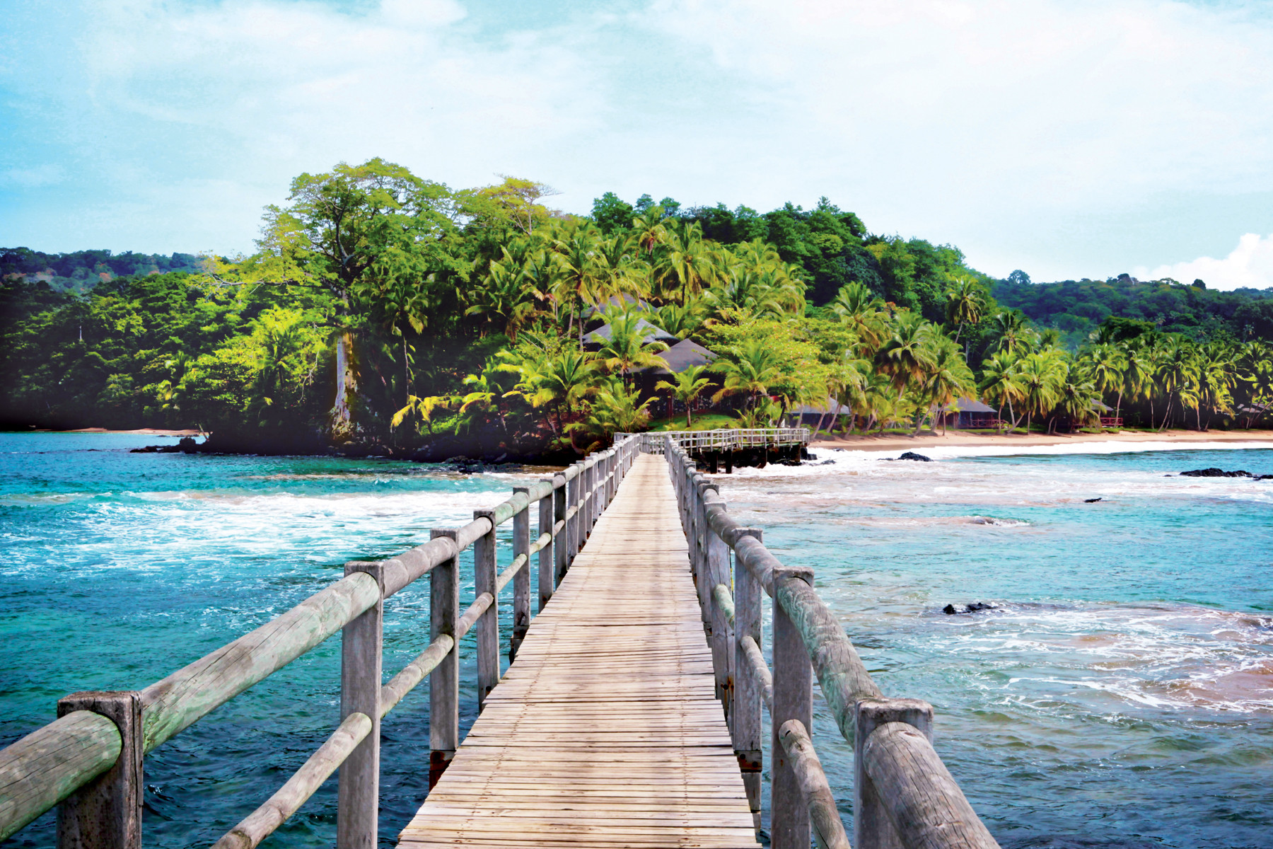 Het Bom Bom Island Resort op het kleine jungle-eiland Príncipe.