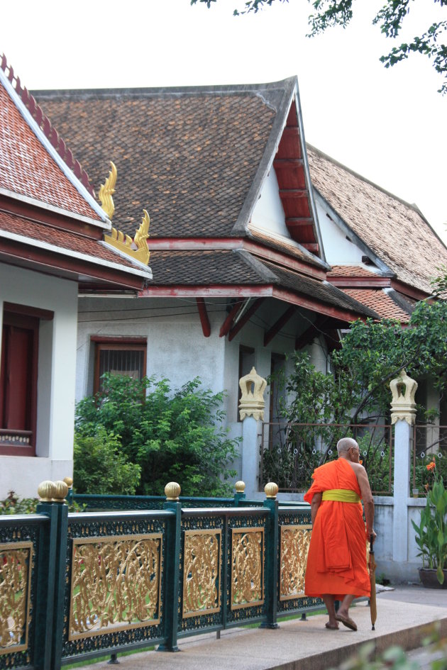 2008: Bangkok: Oude monnik bij Wat Saket.