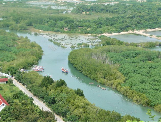 Vanaf rots zicht op de rivierdelta.