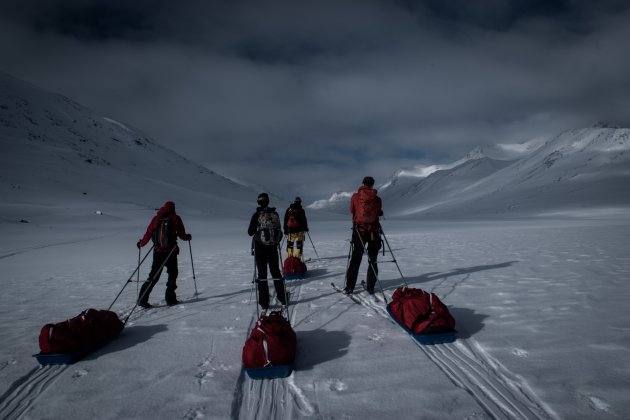 pulka expeditie over het meer