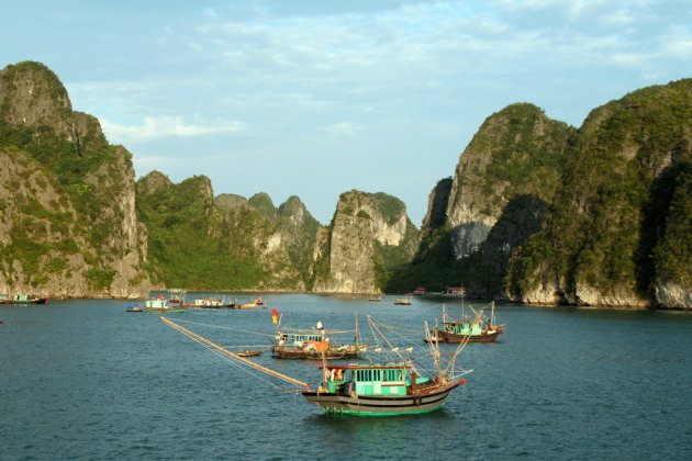 Vissersboten in Halong Bay