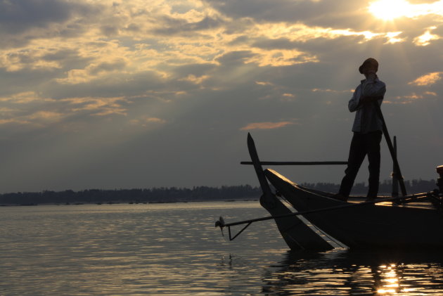 Zonsondergang Mekong Rivier