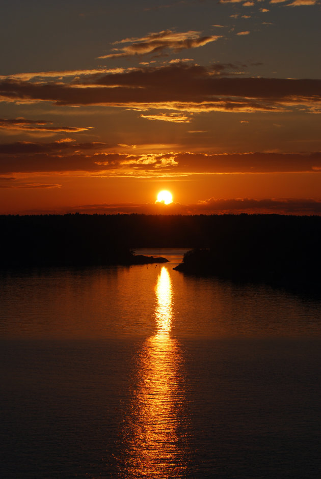 Zonsondergang vanaf de veerboot