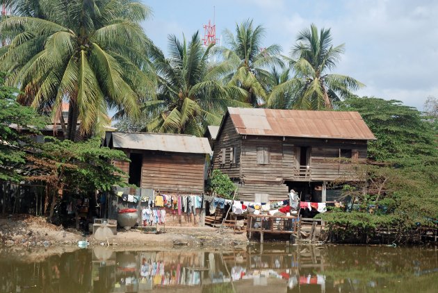 Houten paalwoningen nabij Siem Reap