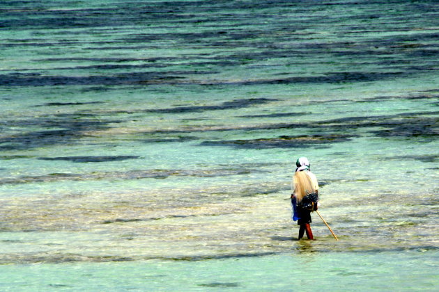 Visser in de zee in Kuta Lombok, Indonesie