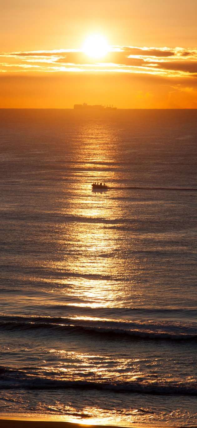 Schepen op zee bij Durban, zonsopkomst