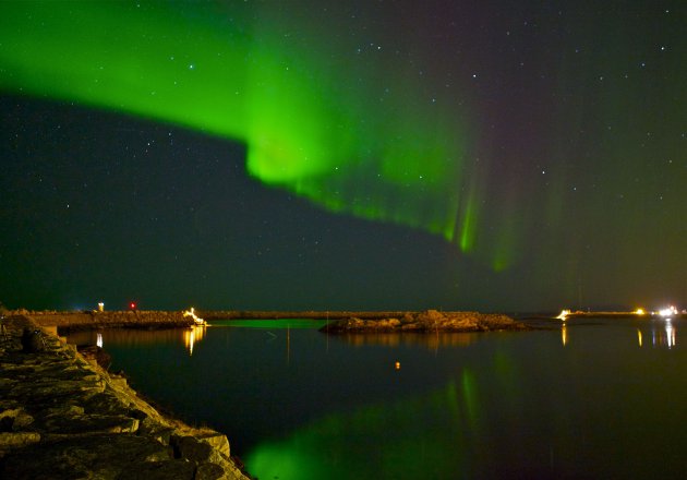 Noorderlicht bij haven Andenes