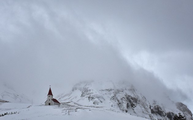 Sneeuwstorm in Vík