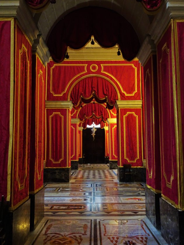 St. Paul's Cathedral in Mdina goes red