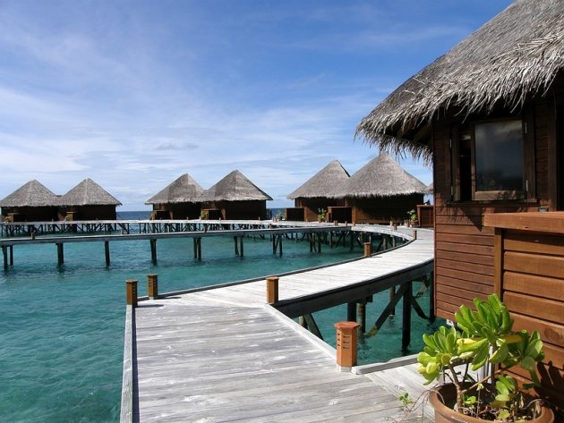 De waterbungalows van Mirihi