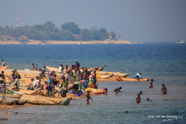 De levendige kust van Lake Malawi