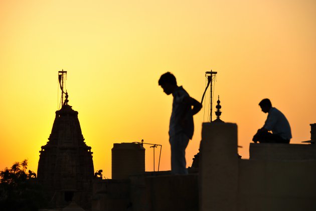Straatbeeld op de daken van Jaisalmer