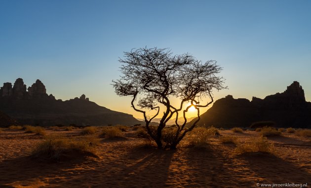 Zonsondergang in de woestijn van Saoedi-Arabie