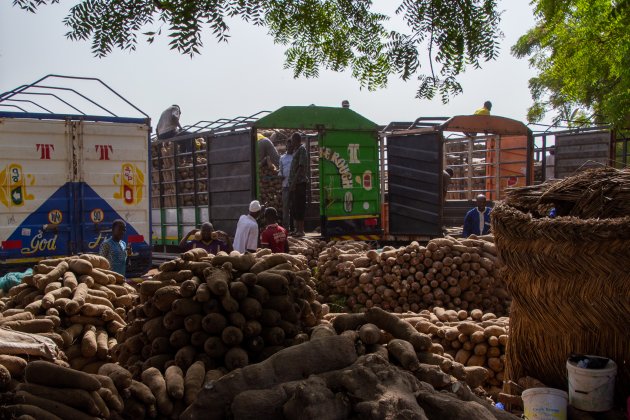 yam distributiepunt in noord-Ghana