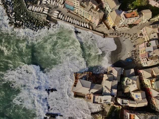 Boccadasse bij Genua vanuit de lucht