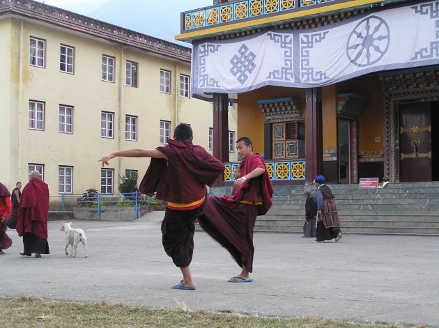 Tibetaanse monniken spelen met een balletje