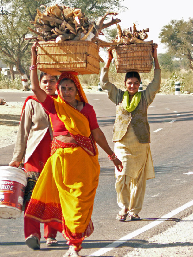 Indiase vrouwen met kachelhout