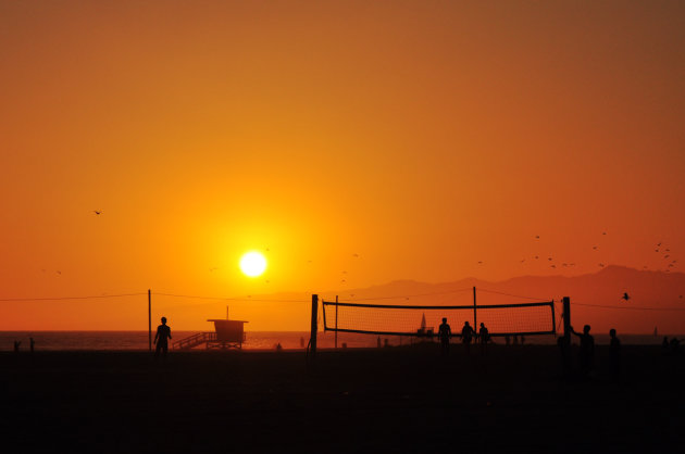 Zonsondergang bij Venice Beach, LA