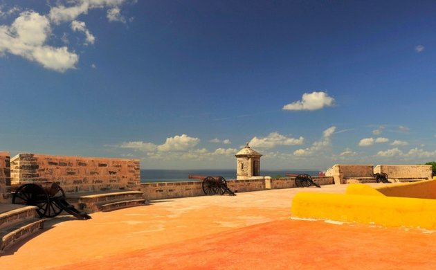 Het dak van het San Miguel fort in Campeche