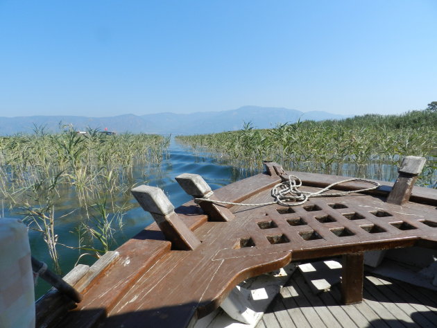 Boattrip door het riet van het meer Köycegiz Lake