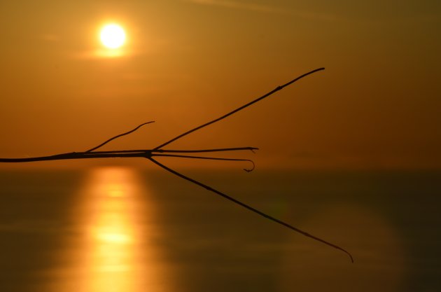 takje voor de lens bij zonsondergang