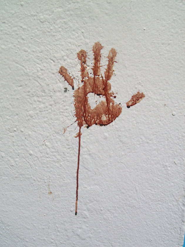 Bloederige handafdruk in Monastir