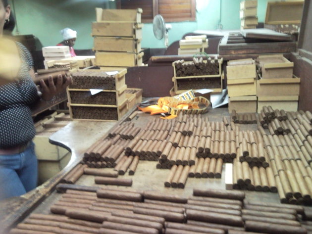 Partagas sigarenfabriek; sigaren op kleur gesorteerd; > 50 kleuren bruin
