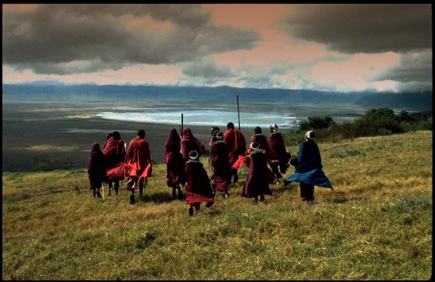 Masai at the edge of the Ngorongoro crater