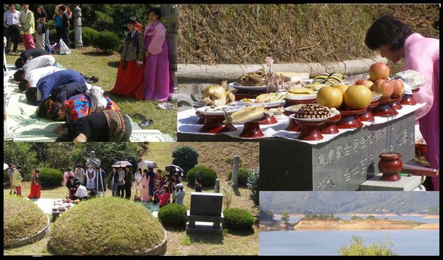 Worshiping at the grave of Prof. Kim's parents