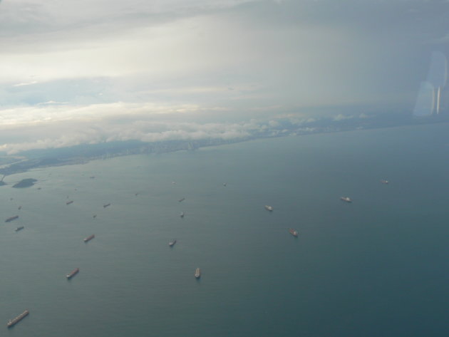 Schepen in het begin van het  Panama kanaal