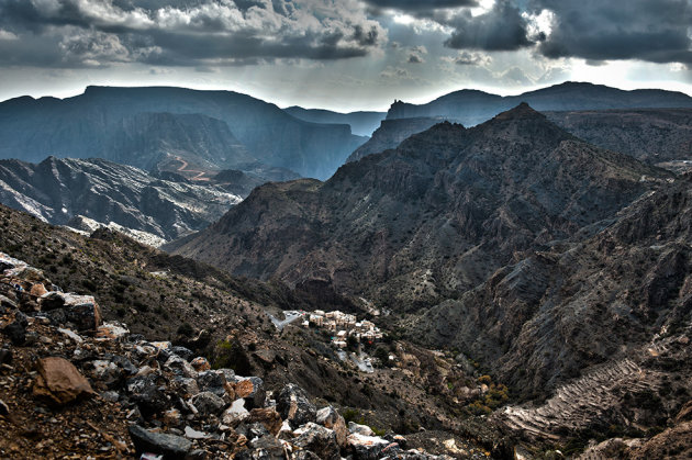 Uitzicht van af Diana Point over het Saiq Plateau.