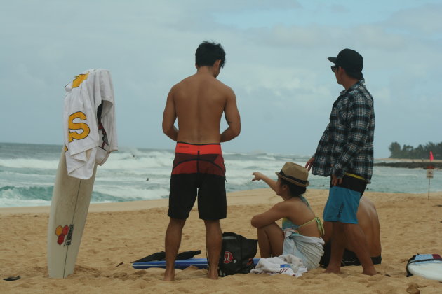 Surf scene op Sunset Beach, North Shore Oahu, Hawaii