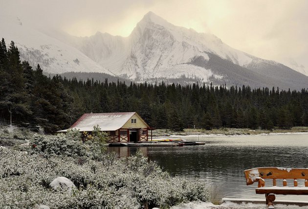 Even droog bij het Maligne Lake !