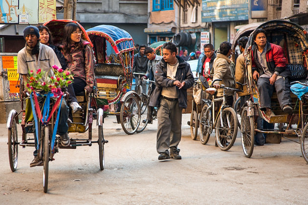 Riksja's,fietsen in Kathmandu