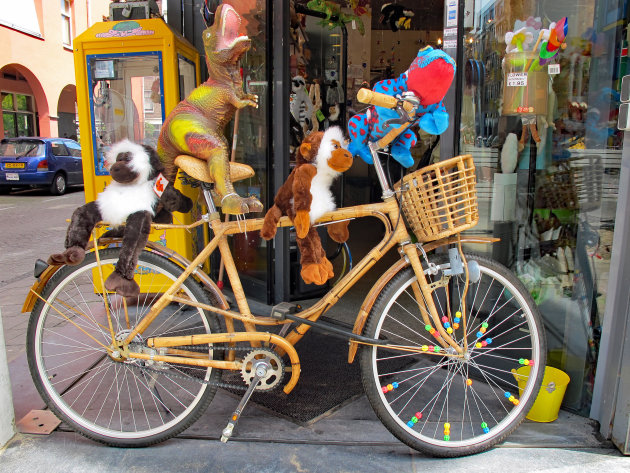 Een aap op een fiets