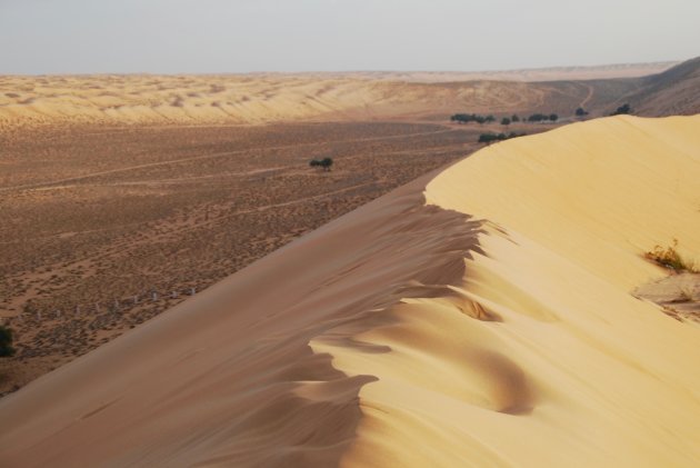 De eindeloze zandduinen in Oman