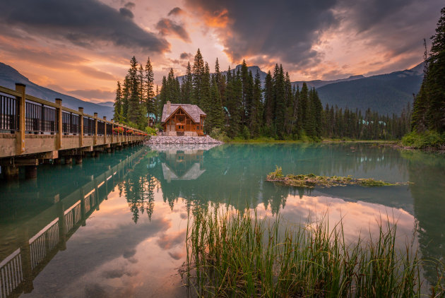 Zonsondergang bij Emerald Lake