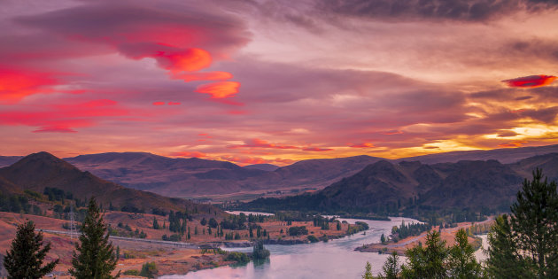 Zonsondergang vanaf de Benmore dam