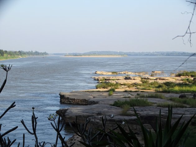 Zand eiland in de Mekong rivier