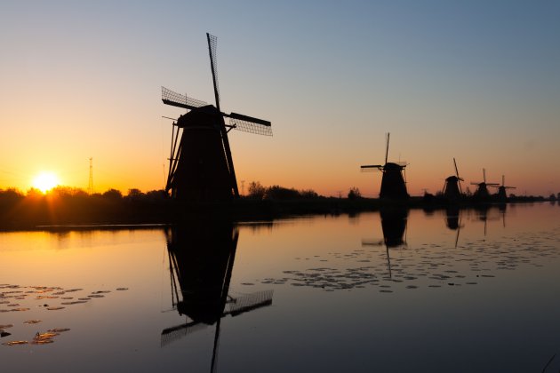 Kinderdijk bij zonsopkomst